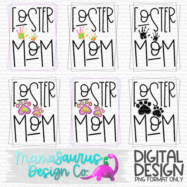 Foster Mom Hand and Paw Print Digital Design